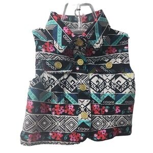 COOGI Colorful‎ Patterned Vest Sleeveless Top Gold Buttons 18M